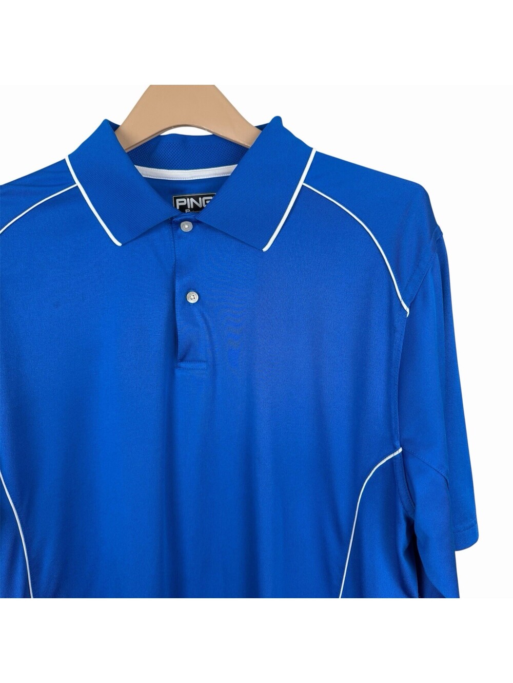 PING Golf Polo Mens L Blue White Performance Flex P3 Moisture Wicking S/S